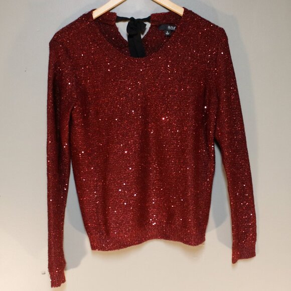 A.n.a Womens Maroon Scoop Neck Sequin Sweater, Tie Back, Size Small, Holiday - Picture 1 of 10